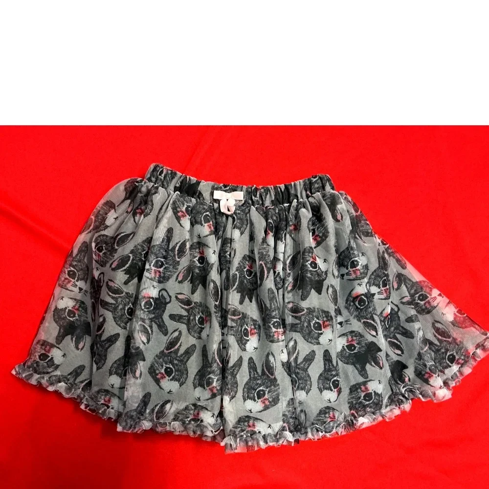 Easter Bunny Rabbit Tulle Skirt Kids Girls 7-8Y Gray Excellent Mesh Tutu Bow - Picture 1 of 6